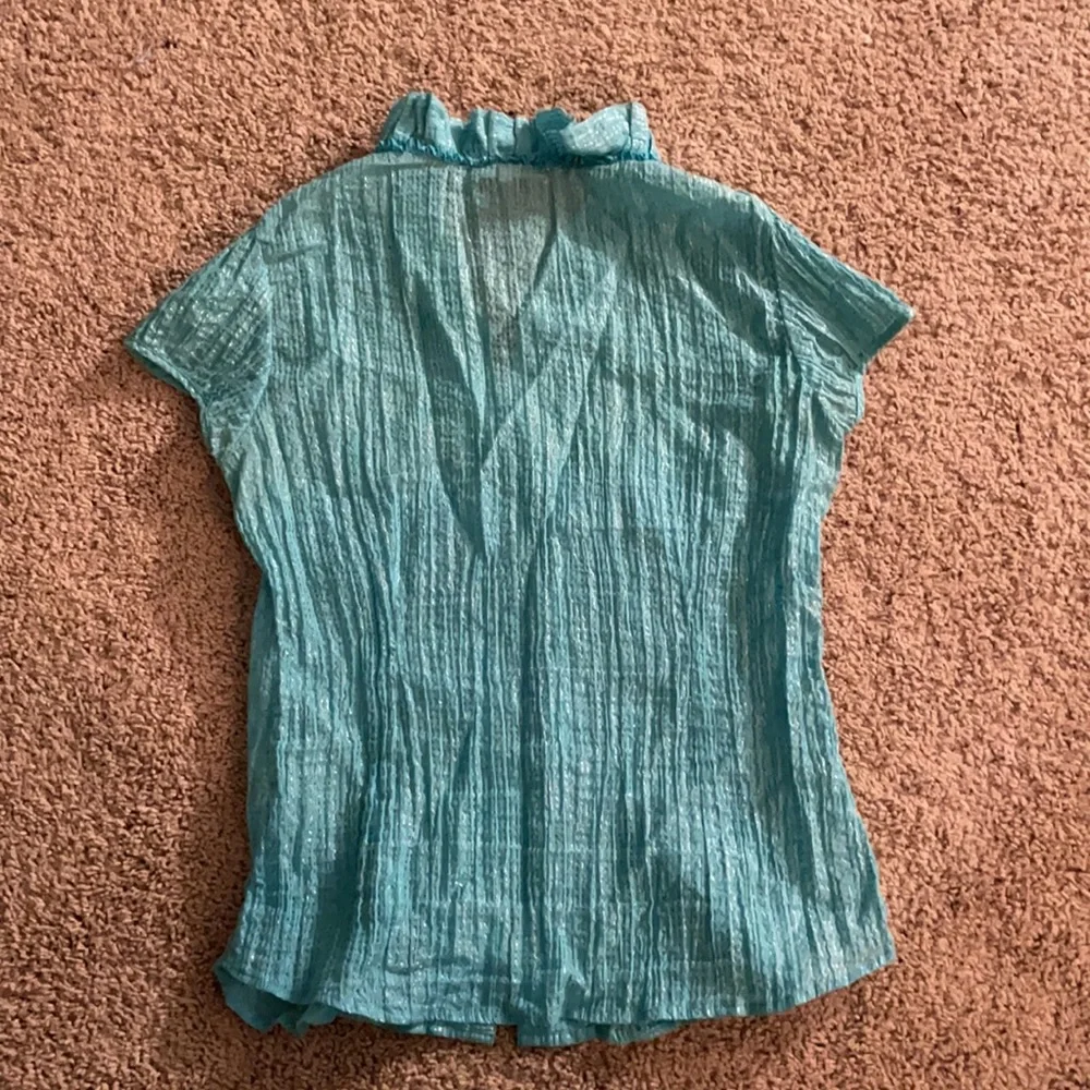 Turquoise Ruffle Button Top Medium - Picture 8 of 8